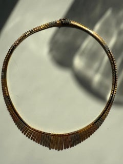 Retro Vintage 18K Tri Color Gold Fringe Necklace.