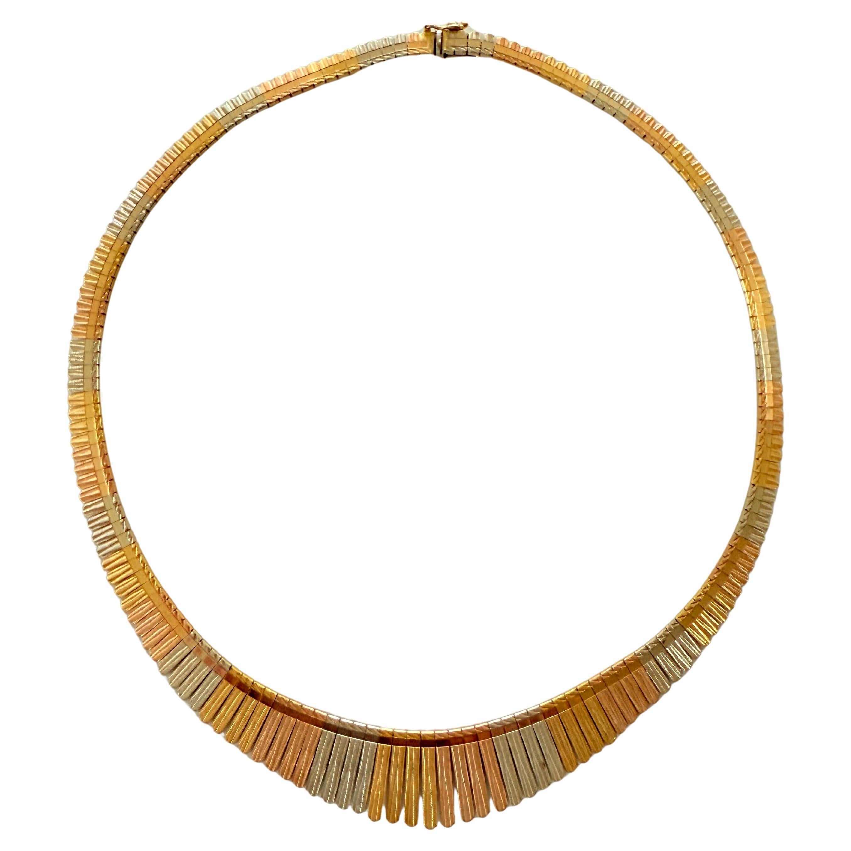 Retro Vintage 18K Tri Color Gold Fringe Necklace.