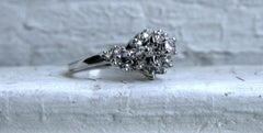 Retro Vintage 18K White Gold Diamond Cluster Engagement Ring - 1.37ct.