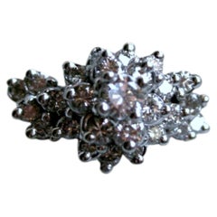 Retro Vintage 18K White Gold Diamond Cluster Engagement Ring - 1.37ct.
