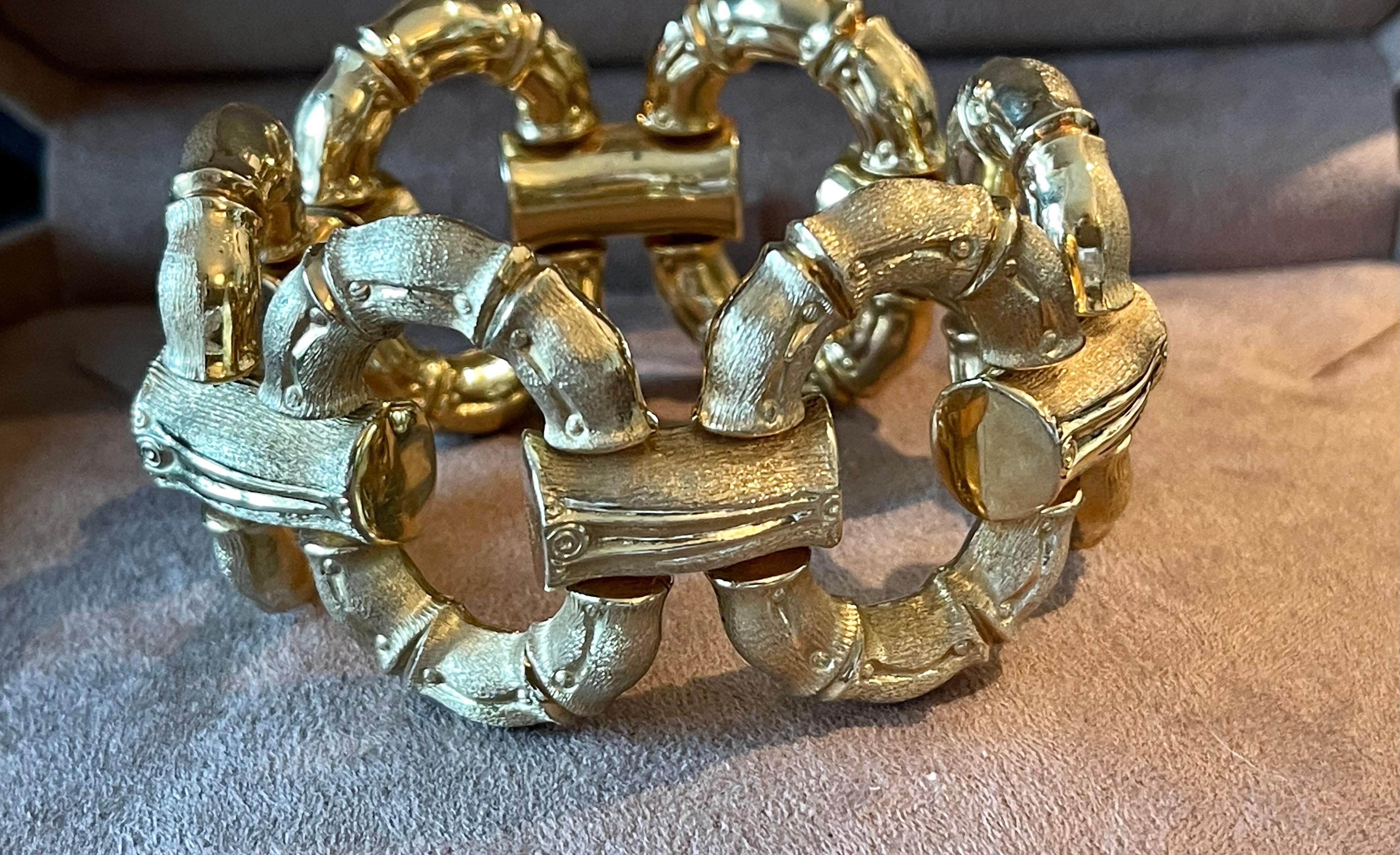 Contemporain Bracelet à maillons rétro vintage en or jaune 18 carats et bambou en vente