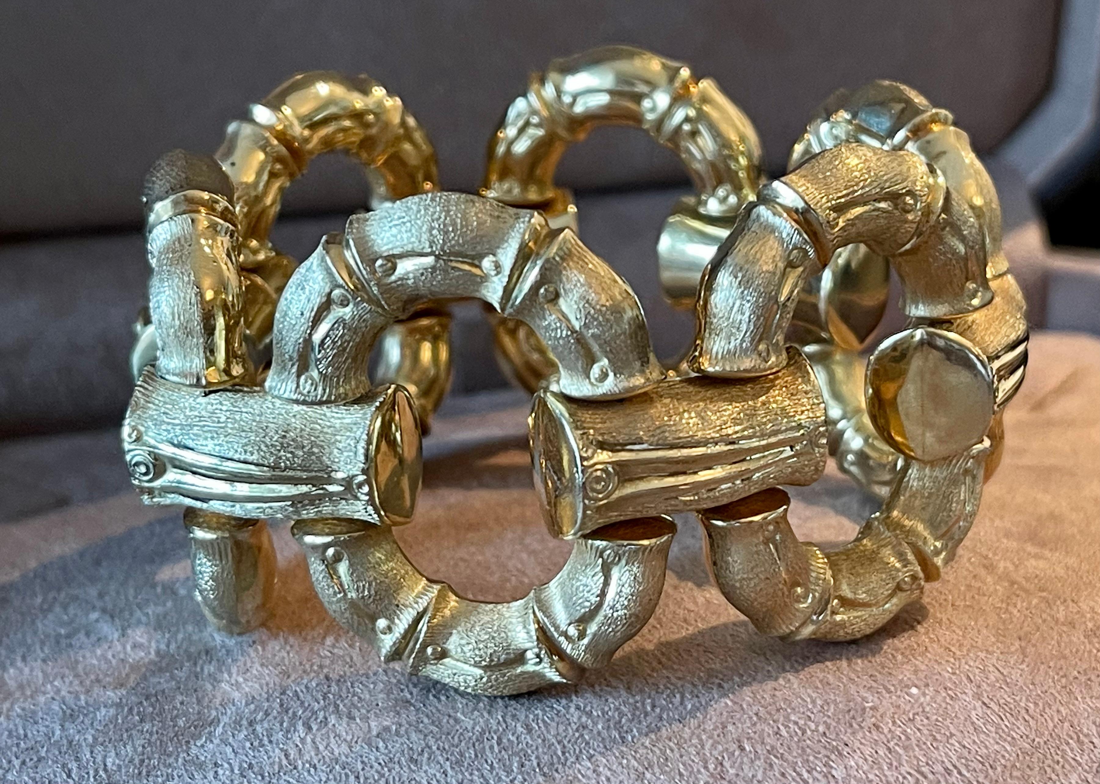 Bracelet à maillons rétro vintage en or jaune 18 carats et bambou en vente 1