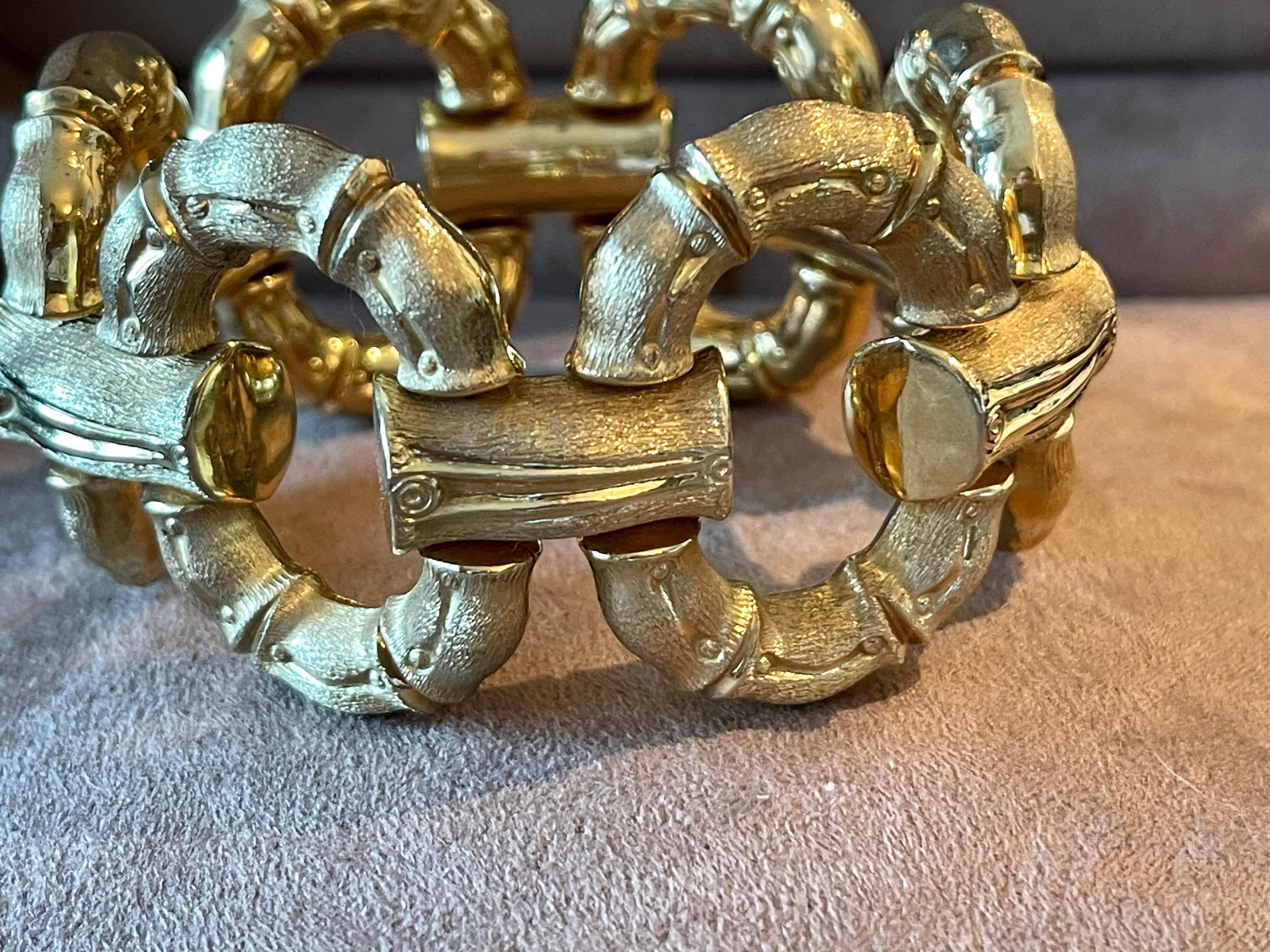Bracelet à maillons rétro vintage en or jaune 18 carats et bambou en vente 2