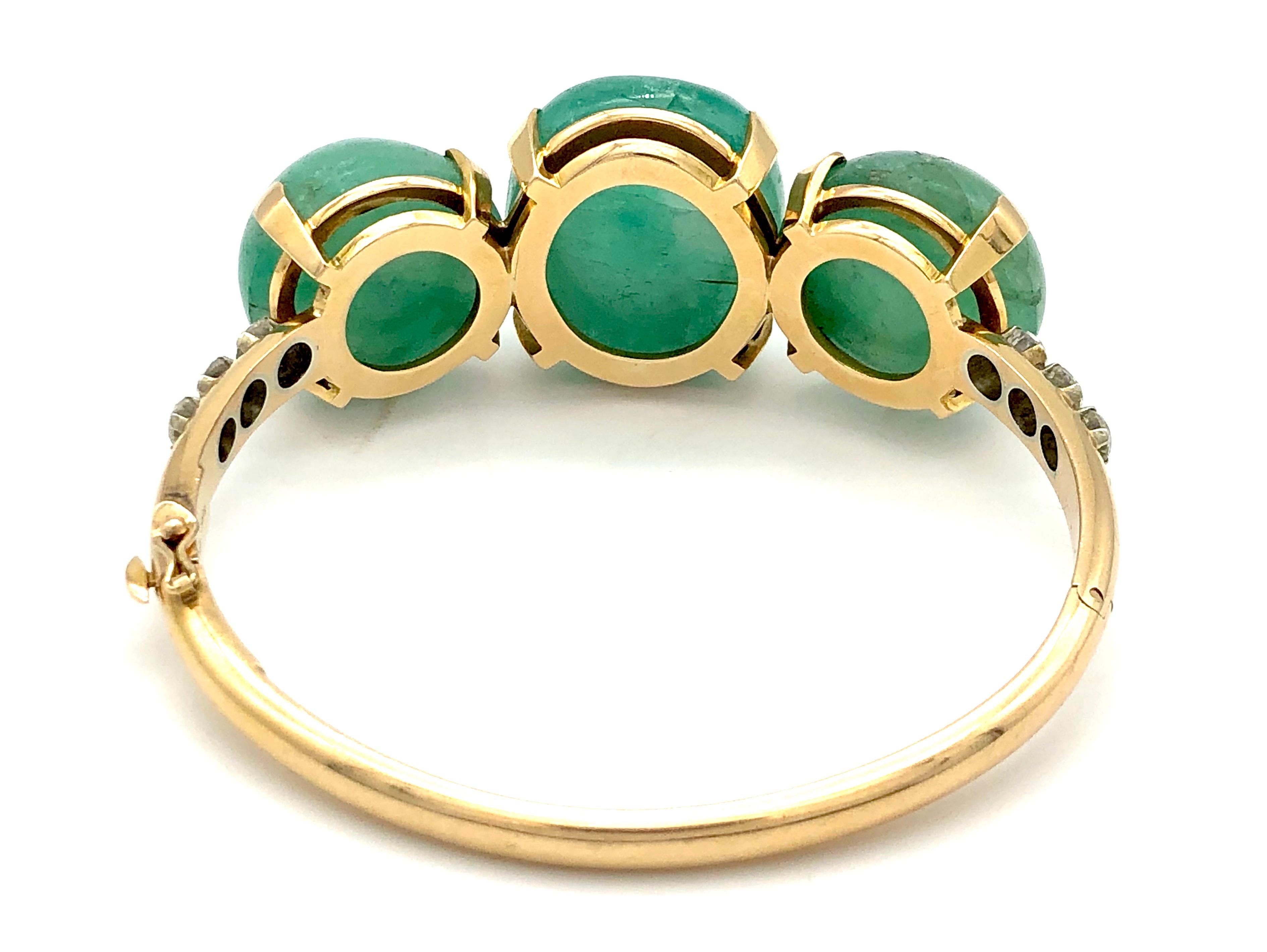 Retro Vintage Bangle Bracelet Emerald Cabochon Diamond Gold Fürst Turin Rome 1