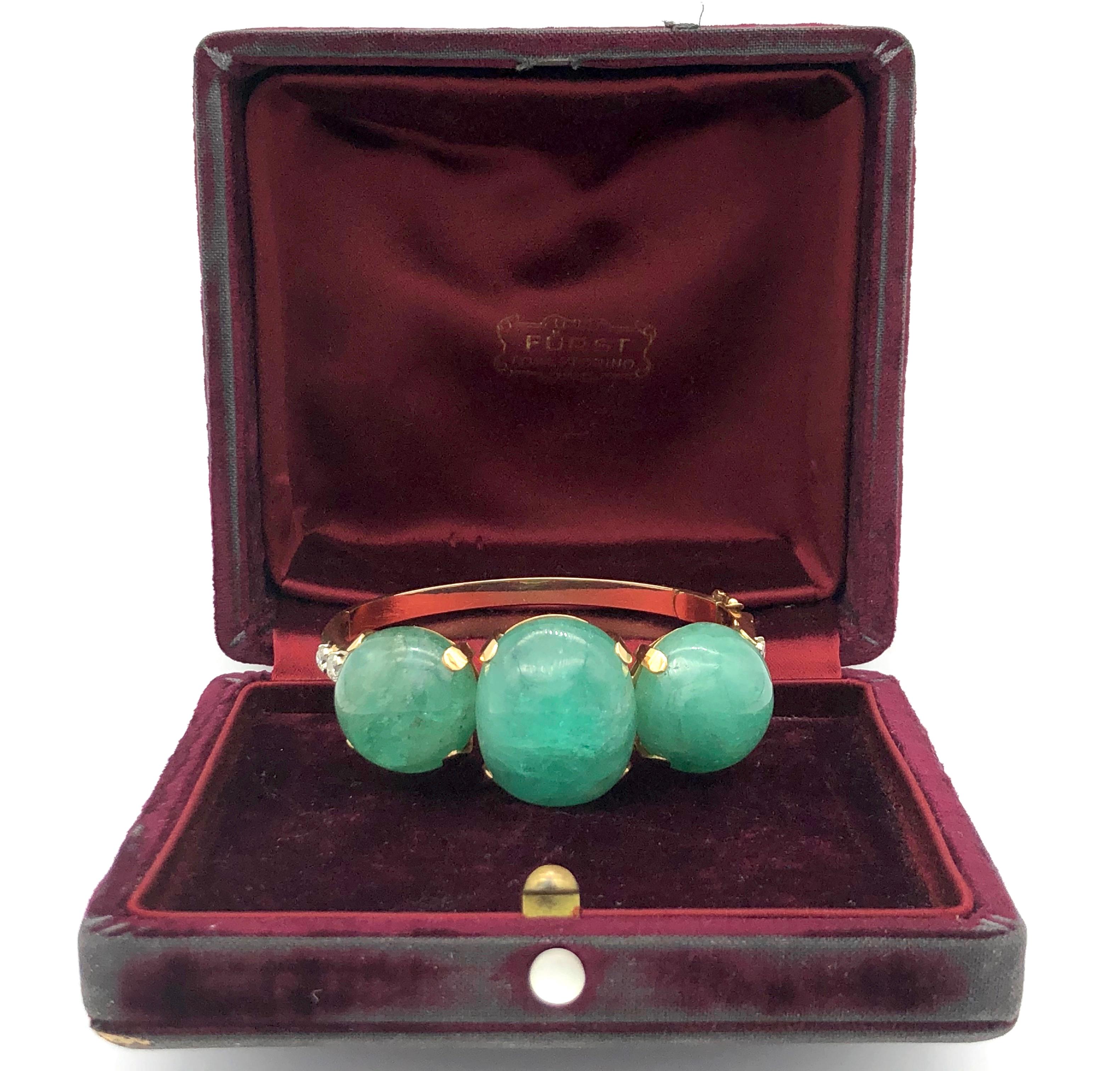 Retro Vintage Bangle Bracelet Emerald Cabochon Diamond Gold Fürst Turin Rome 3