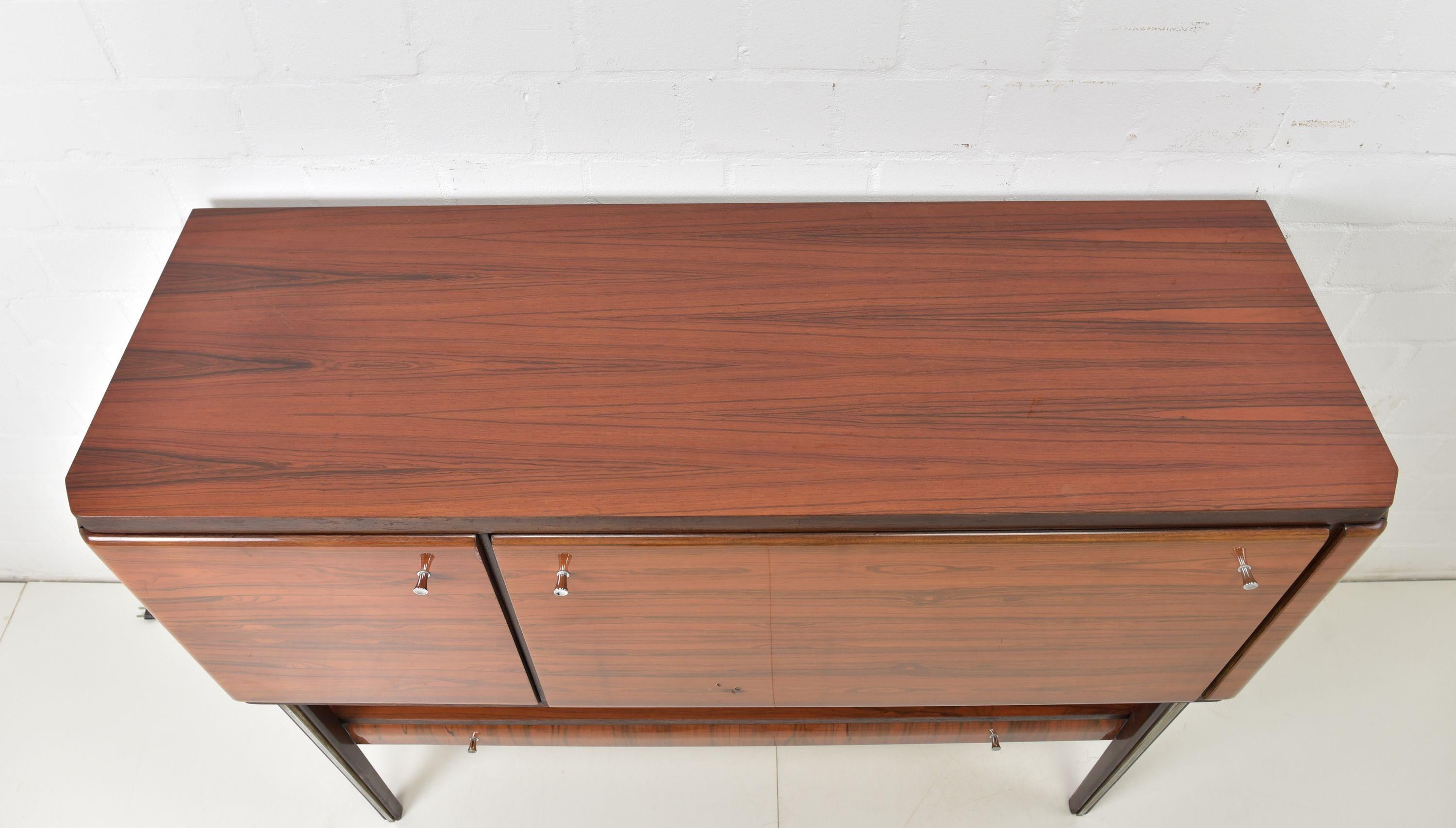 Retro Vintage Bar Cabinet Highboard Sideboard Illuminated in Rosewood, 1970 For Sale 3