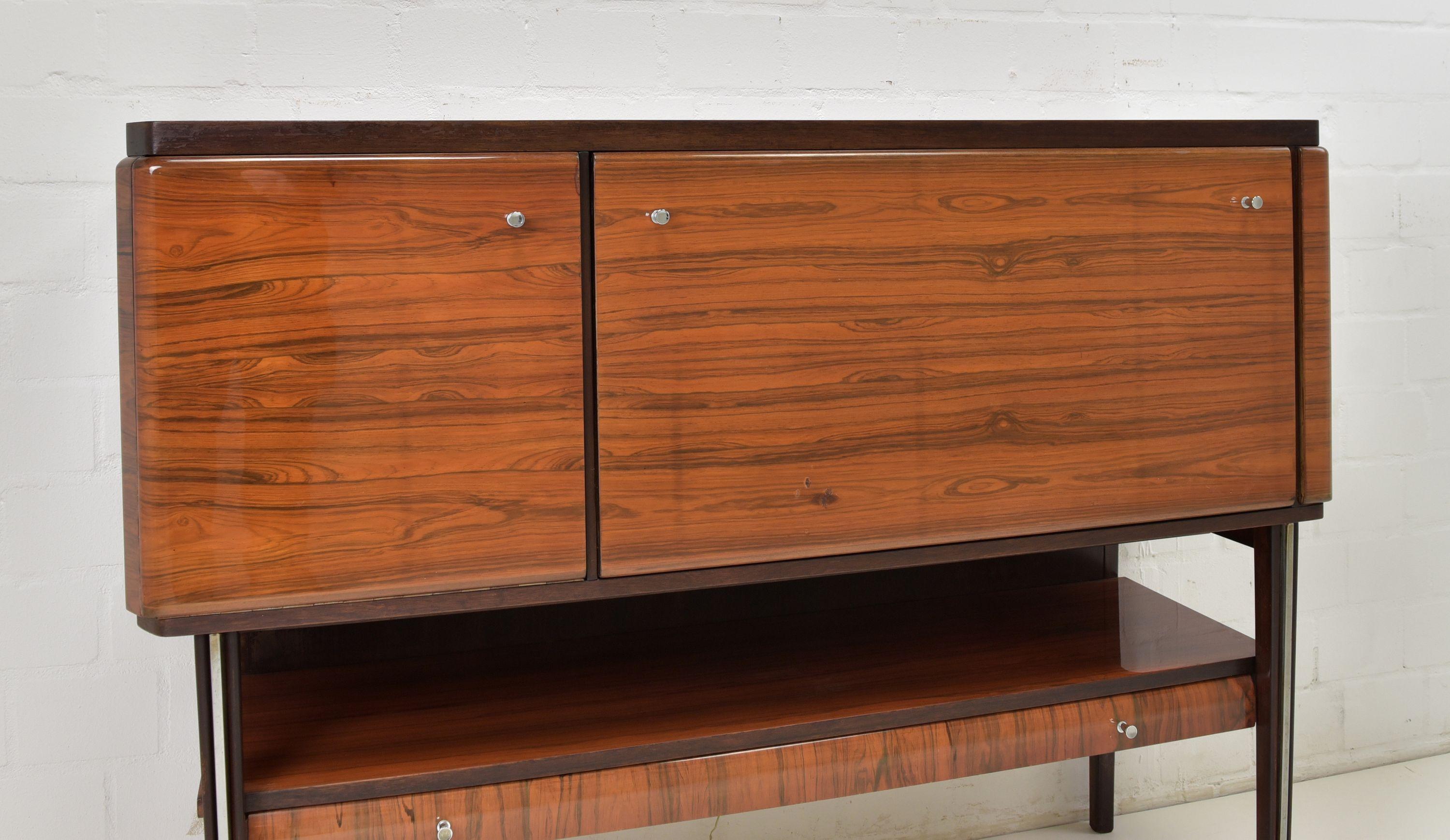 Retro Vintage Bar Cabinet Highboard Sideboard Illuminated in Rosewood, 1970 For Sale 5