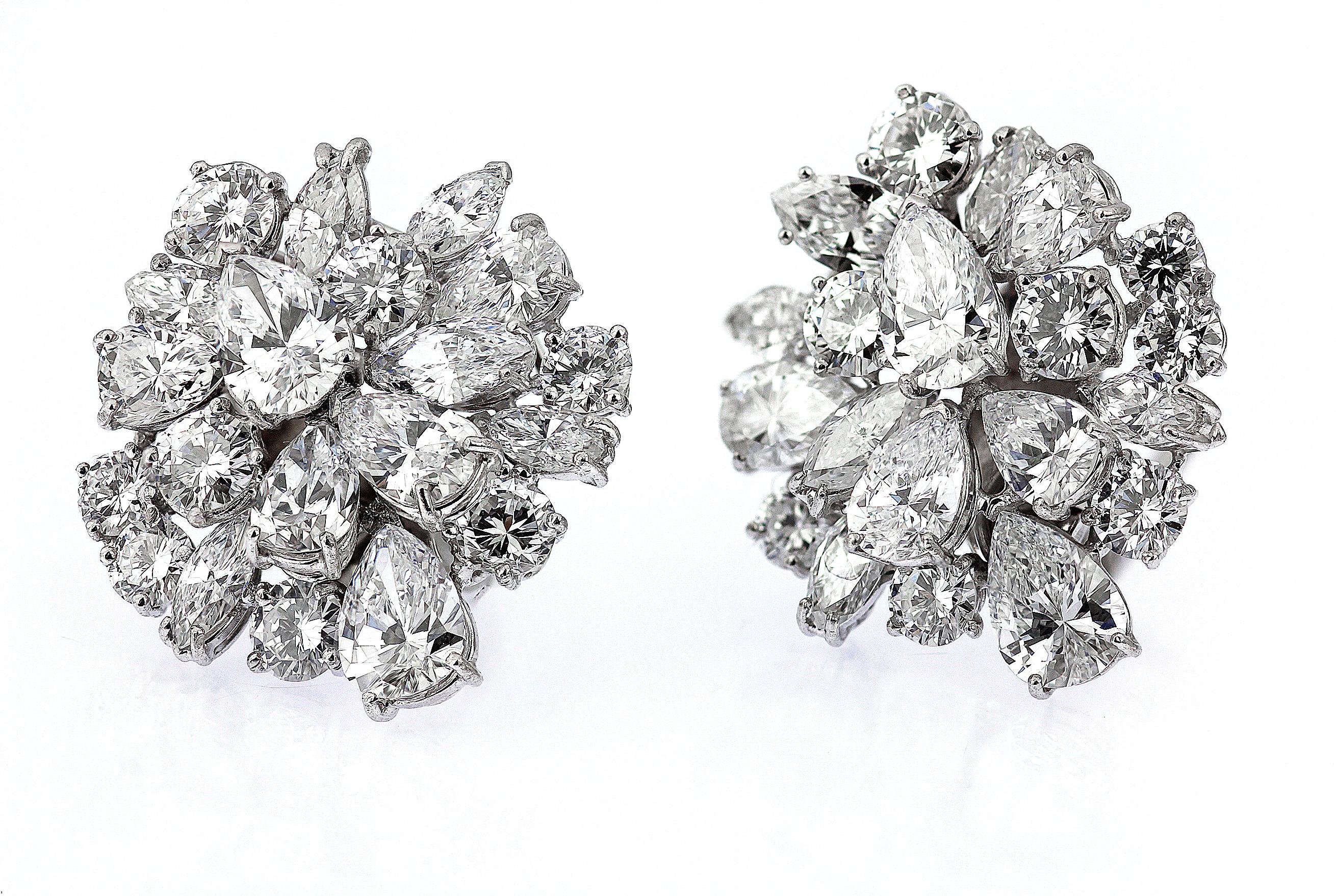 Pear Cut Retro/Vintage Certified Diamonds D-F Clip-On Statement Earrings/Pendant/Brooch