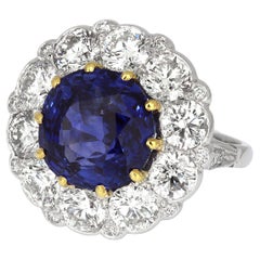 Retro / Vintage Certified 10ct Vivid Blue Natural Sapphire & Diamond Ring