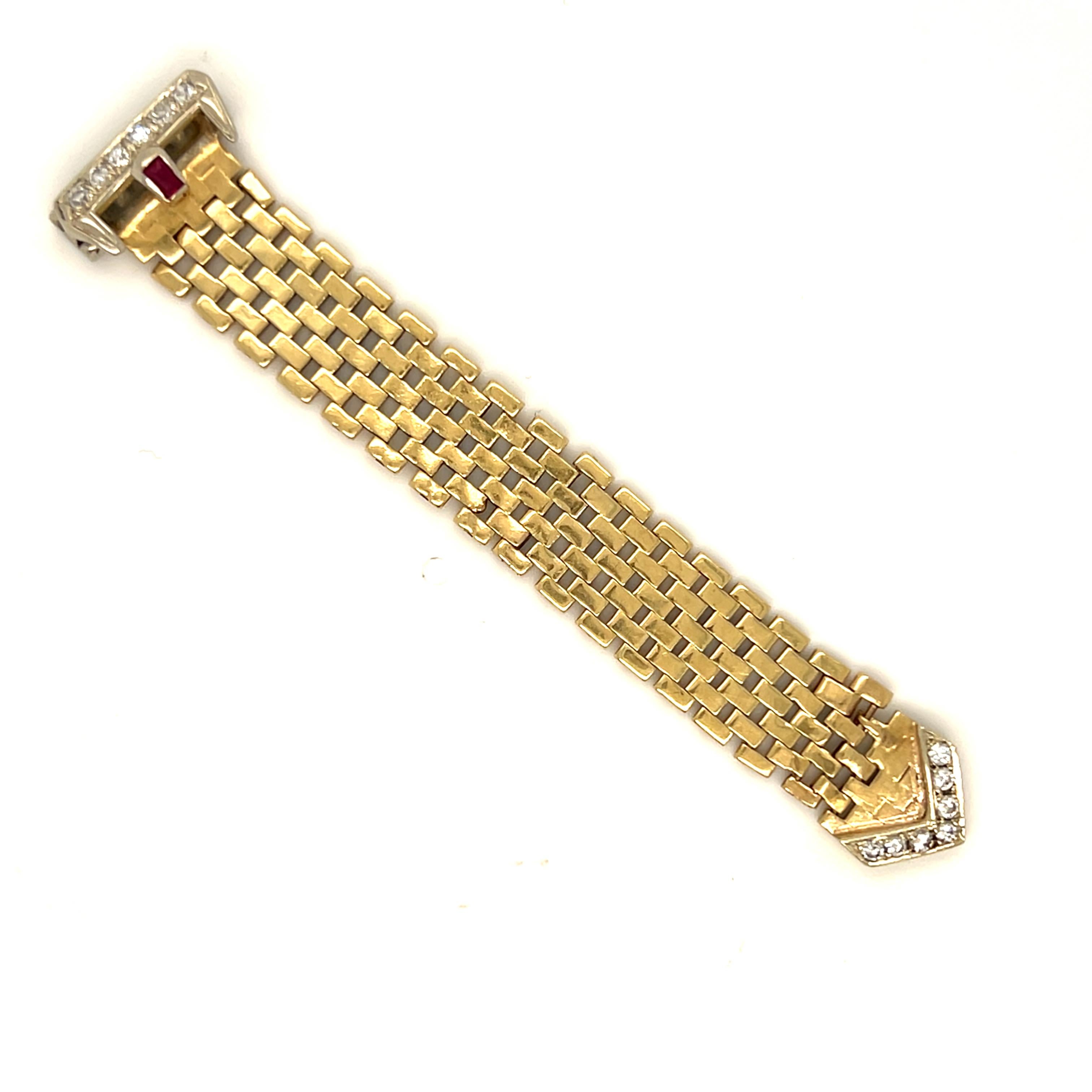 LOVE this Retro Vintage Diamond and Ruby Flexible 14K Yellow Gold Buckle Band Ring - I'm just so excited! It is just beautiful, and and unique and creative! LOVE! Crafted in 14K Yellow Gold, the design features a wide, gold mesh band, with a retro