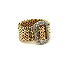 Bague rétro vintage à boucle flexible en or jaune 14 carats, sertie de diamants.