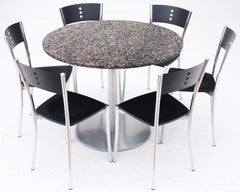 Retro vintage granite table and 6 chrome black dining bistro kitchen chairs