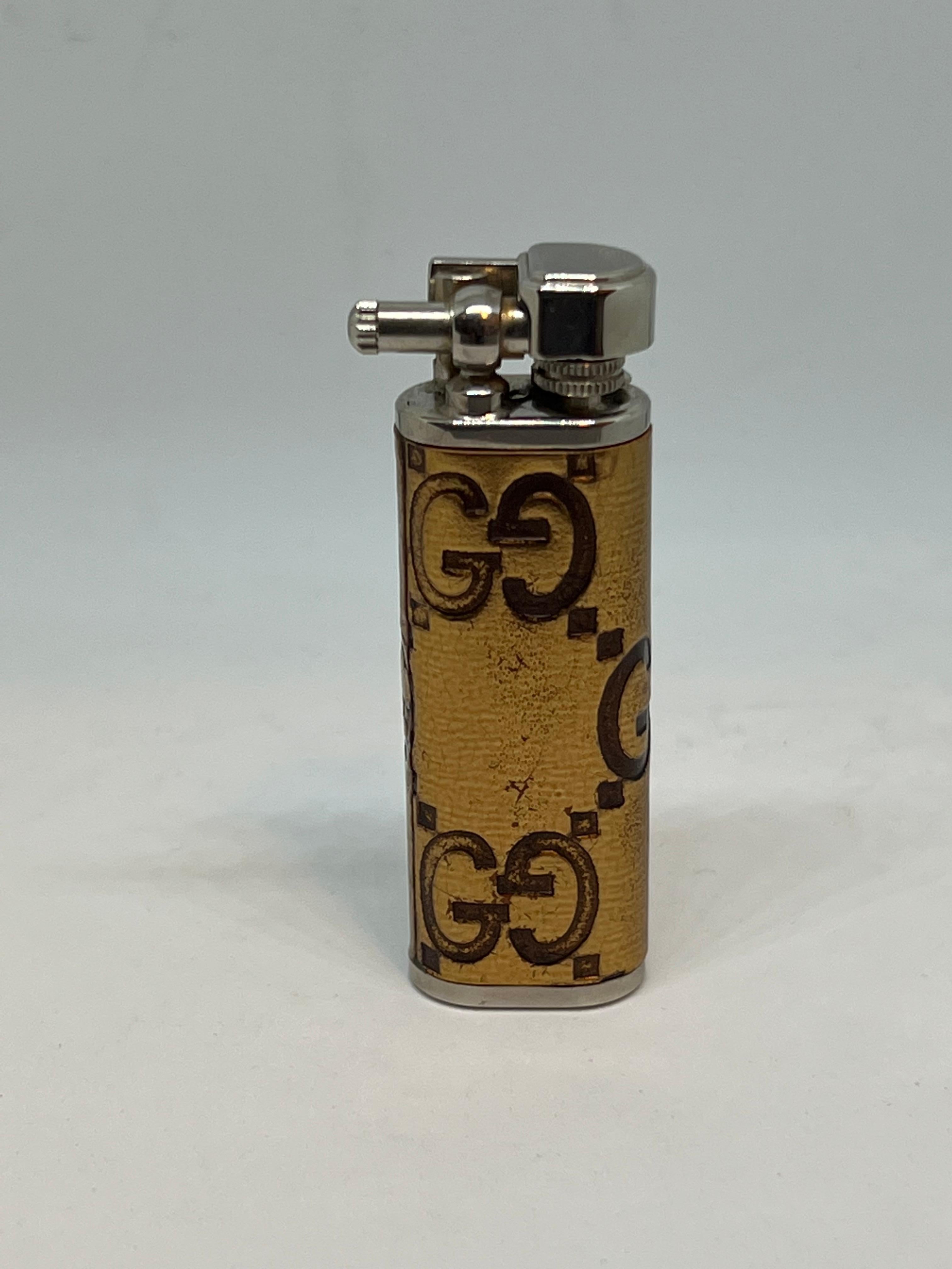 Women's or Men's Retro & Vintage “Gucci” Gold Lather Lighter 80’s circa For Sale
