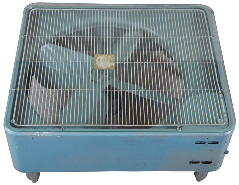 Retro Vintage Lau Indsutrial Box Fan Coffee Table Glass Top Reclaimed