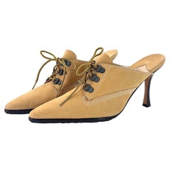 Retro Vintage Manolo Blahnik Oklamod Timberland Pointed Toe Mules Pumps 36