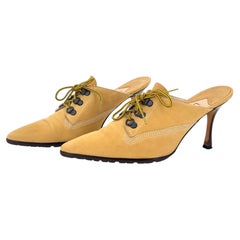 Retro Vintage Manolo Blahnik Oklamu Timberland Pointed Toe Slip On Mules 39