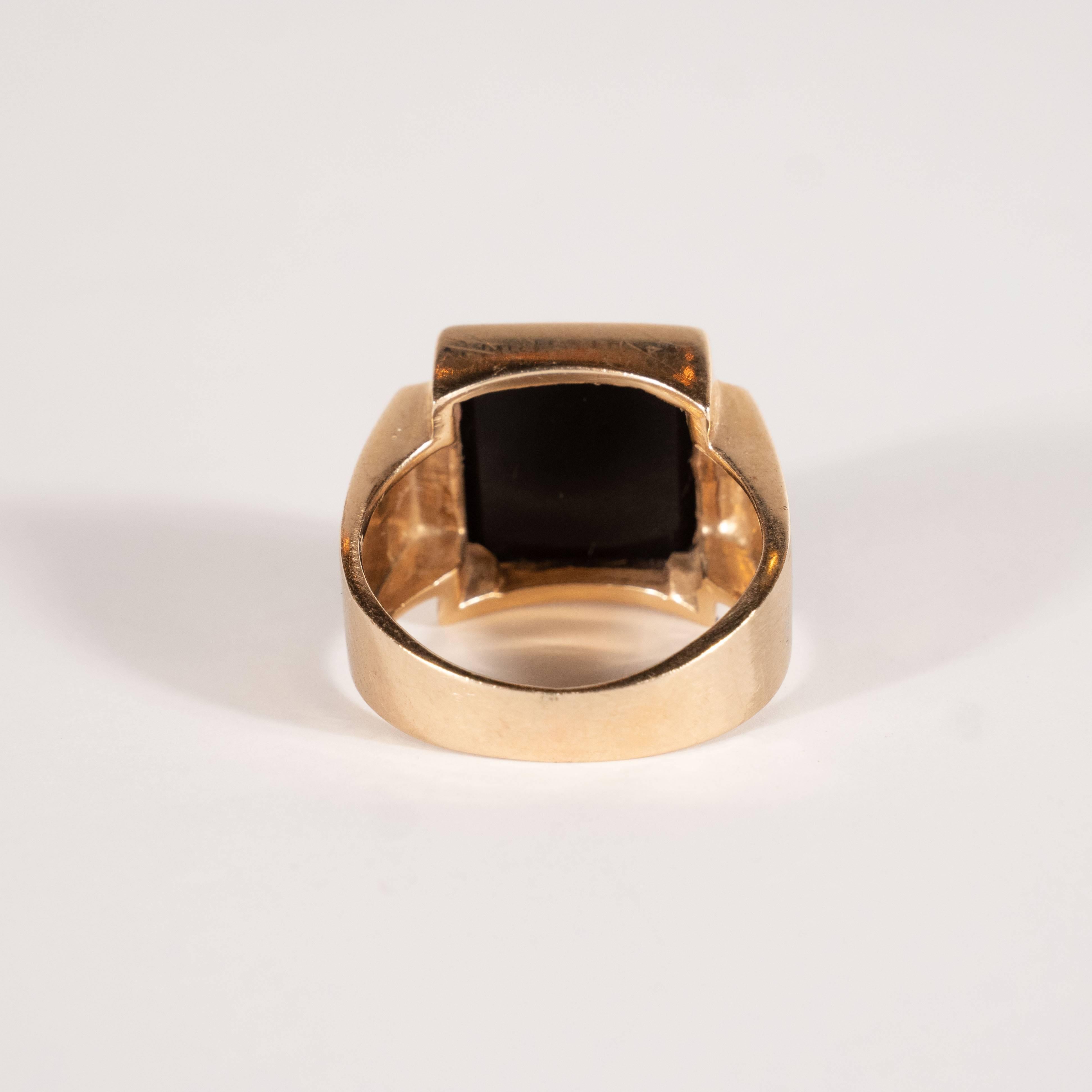 Retro Vintage Men's Black Onyx Ring in 14 Karat Yellow Gold 2