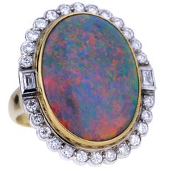 Retro, Vintage Multi-Color Opal and Diamond Dress Ring in 18 Karat Gold