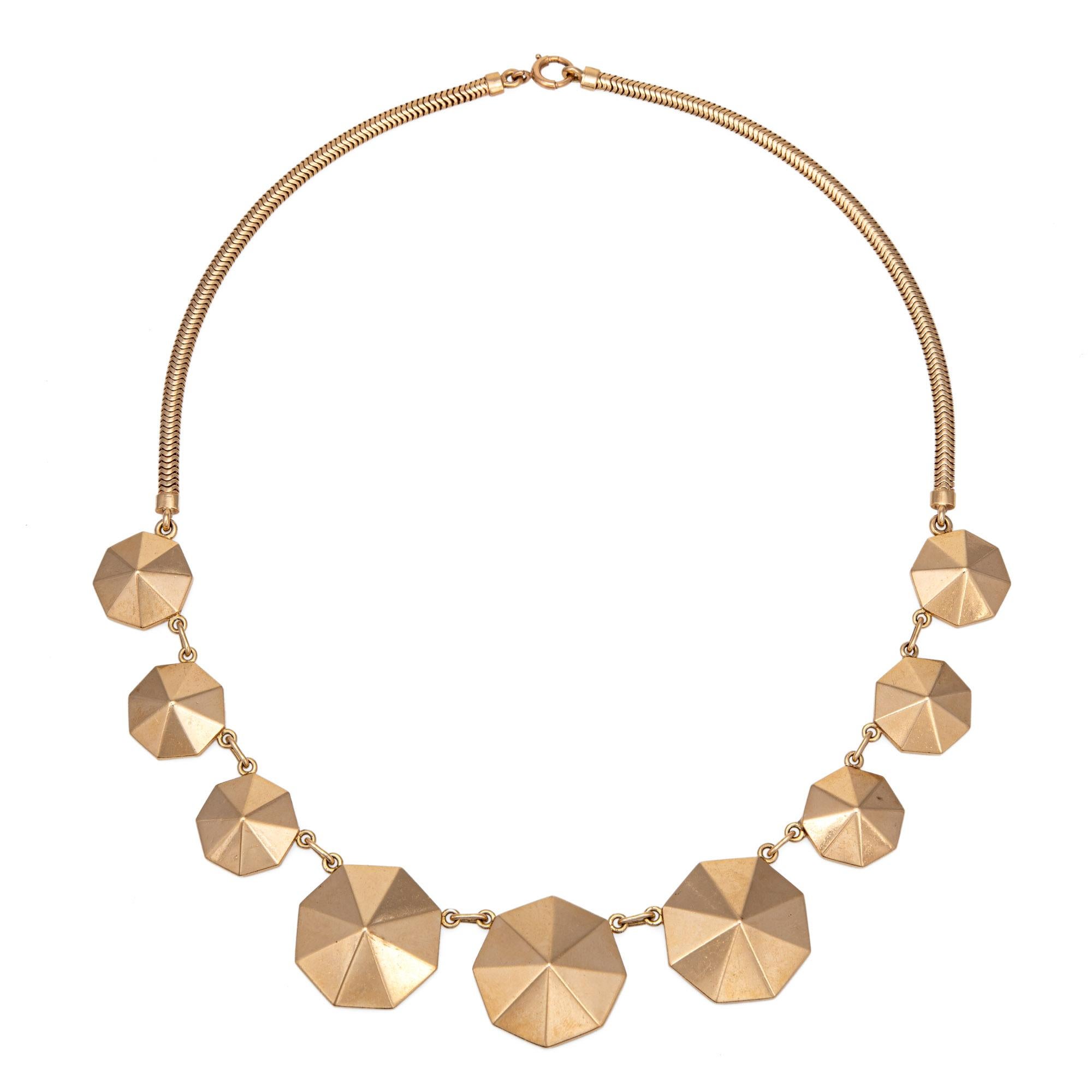 Women's Retro Vintage Octagon Necklace 14k Yellow Gold 15