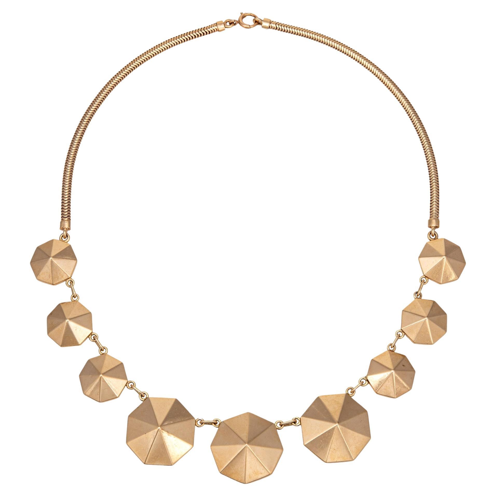 Collana ottagonale vintage retrò in oro giallo 14k lunghezza 15" girocollo Gioielli di pregio