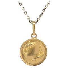 Retro Vintage Fische Medaillon Charme 18 Karat Gelbgold