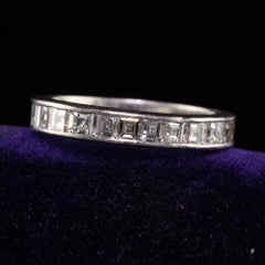 Retro Vintage Platinum Carre Cut Diamond Eternity Band