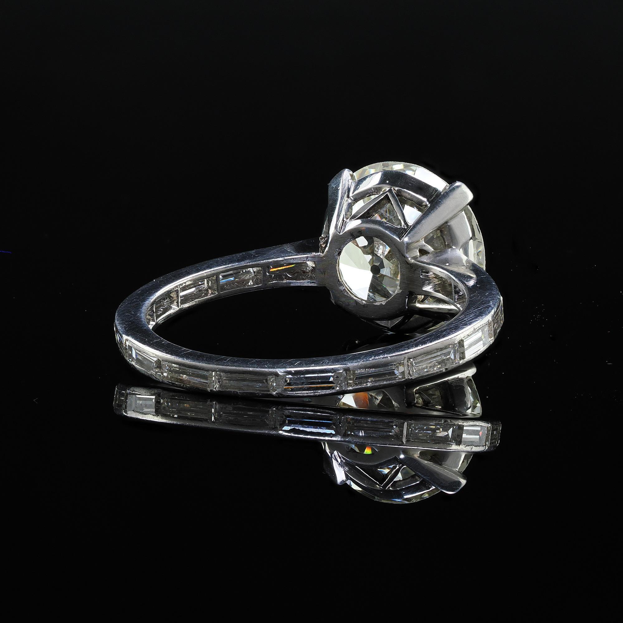 Retro Vintage Platinum Transitional Cut Diamond Baguette Engagement Ring - GIA 1