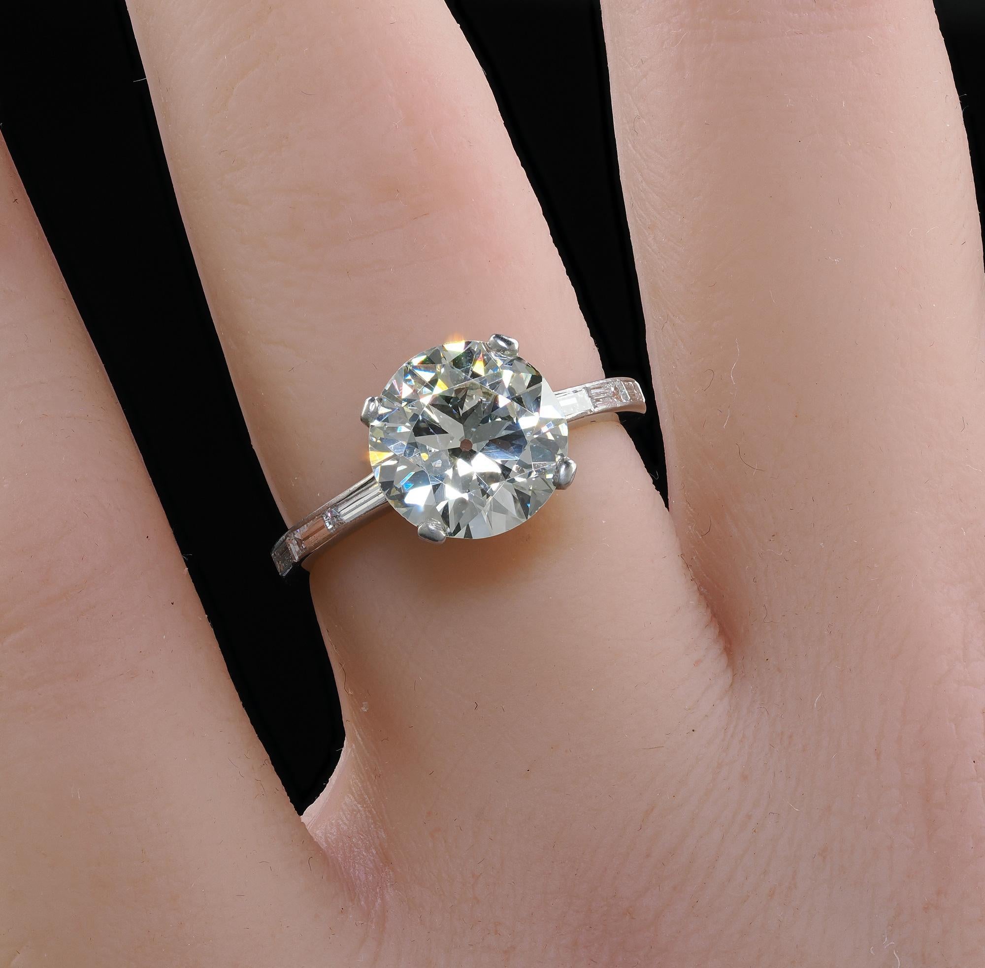 Retro Vintage Platinum Transitional Cut Diamond Baguette Engagement Ring - GIA 3