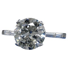 Retro Vintage Platinum Transitional Cut Diamond Baguette Engagement Ring - GIA