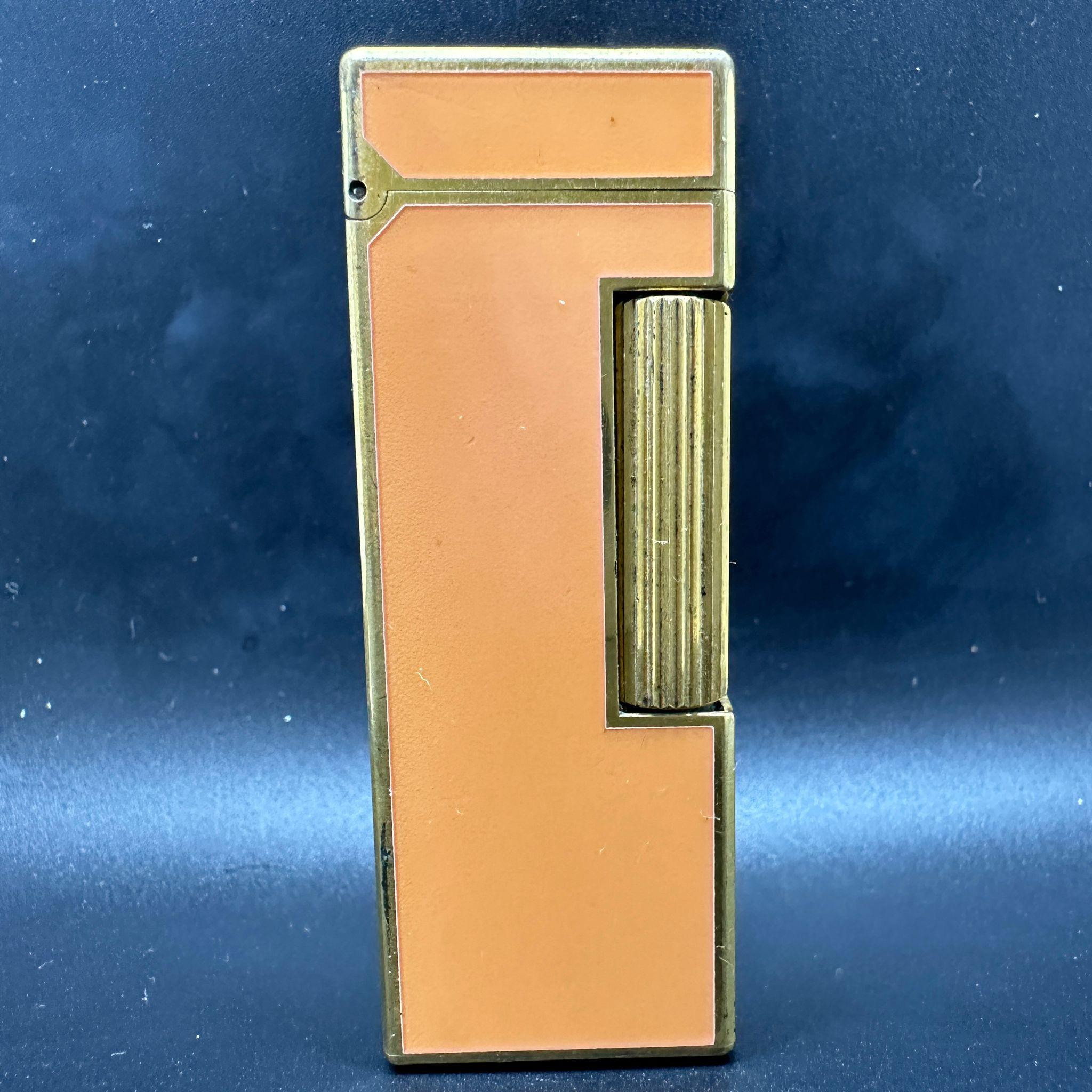 Women's or Men's Retro Vintage Rare circa 1980 Dunhill Orange Lacquer & Gold Plated Lighter