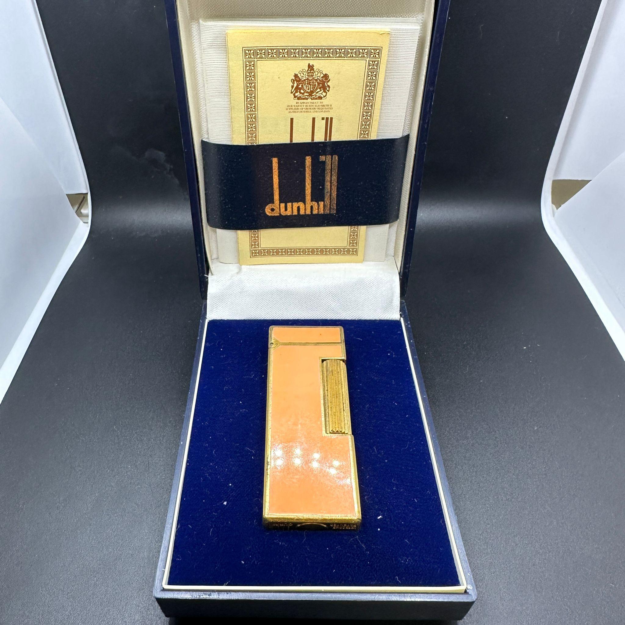 Retro Vintage Rare circa 1980 Dunhill Orange Lacquer & Gold Plated Lighter 2