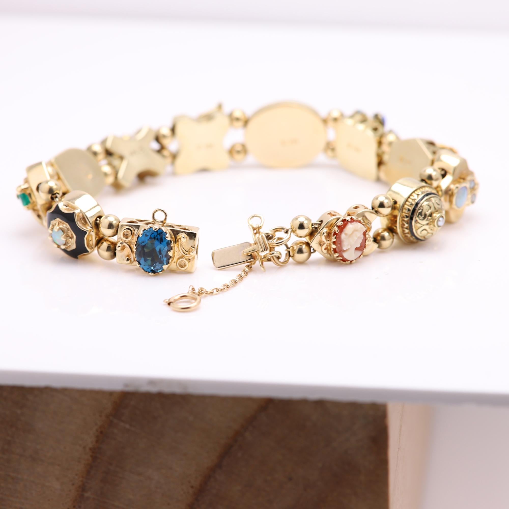 Bracelet coulissant rétro vintage en or jaune 14 carats, circa 1940 en vente 9
