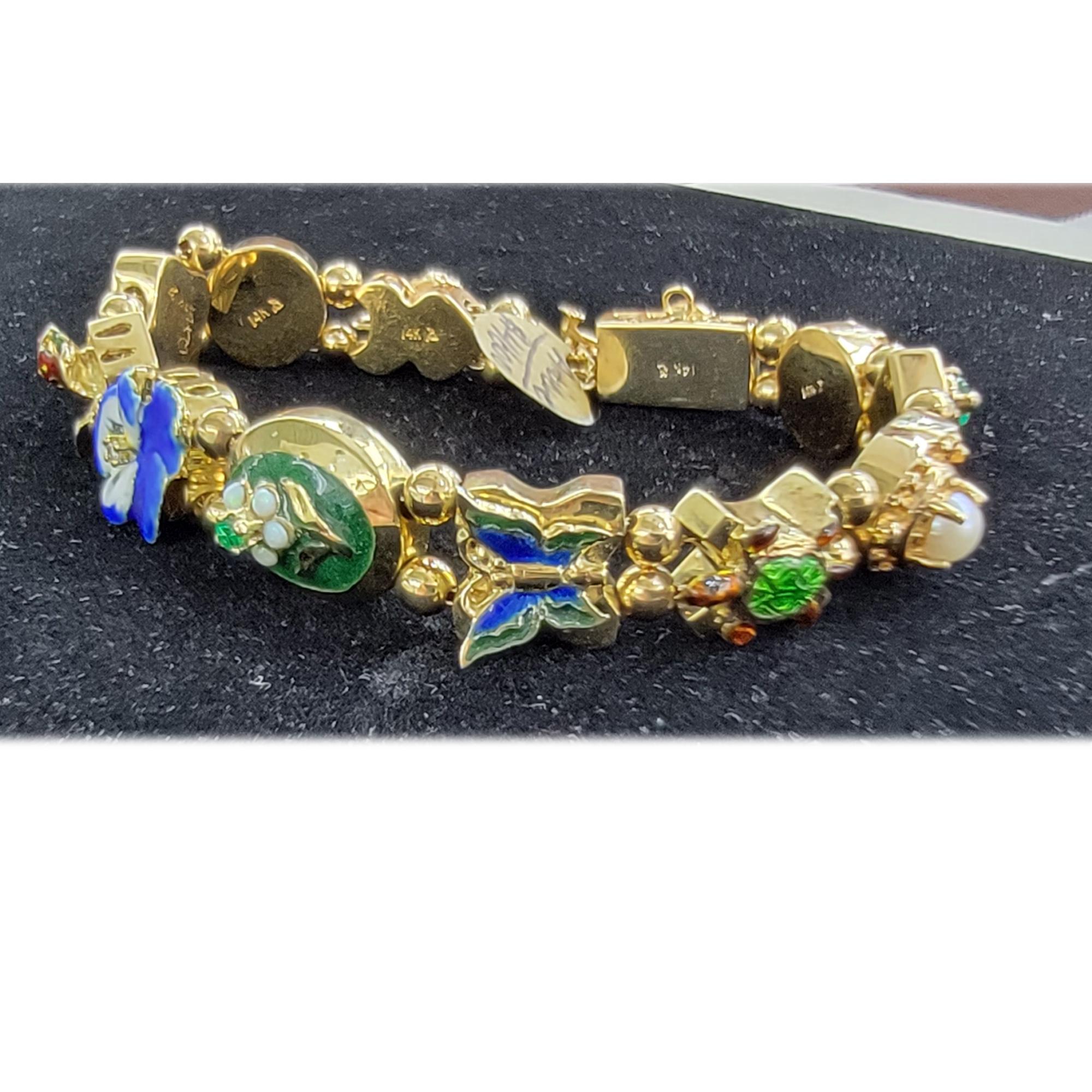 Retro Vintage Slide Bracelet 14 Karat Yellow Gold circa 1940 For Sale 2