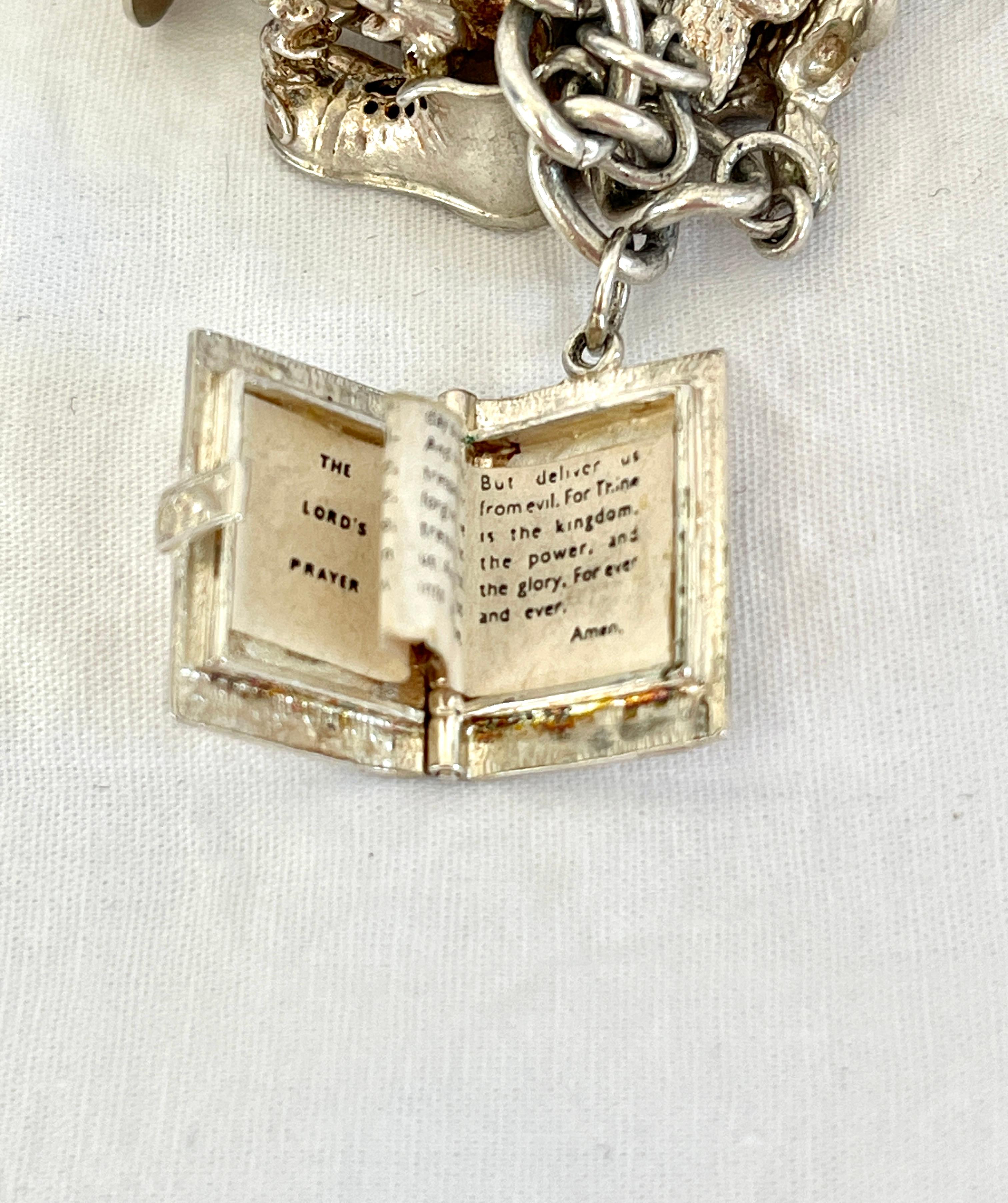 Retro Vintage Sterling Silver Charm Bracelet C1970s with Opening Charms 7