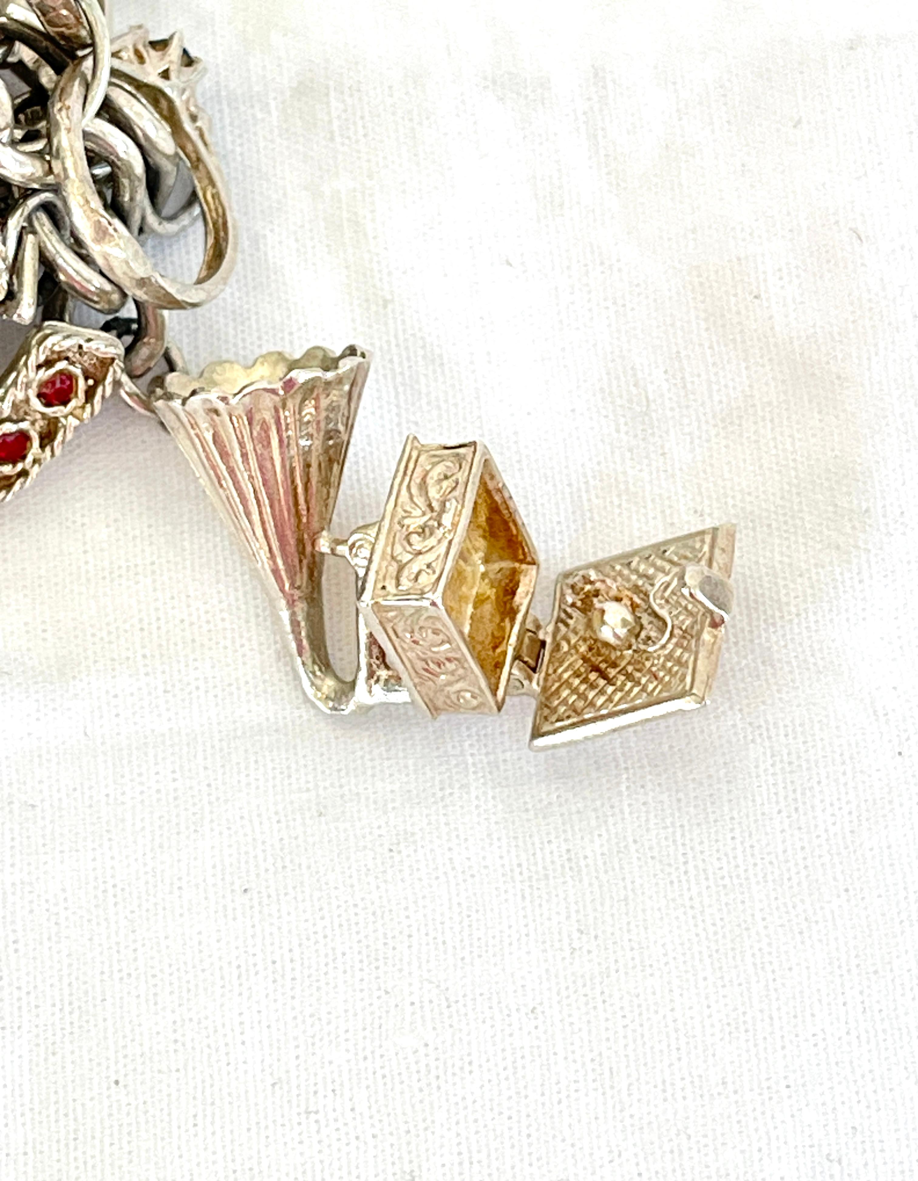 Retro Vintage Sterling Silver Charm Bracelet C1970s with Opening Charms 4