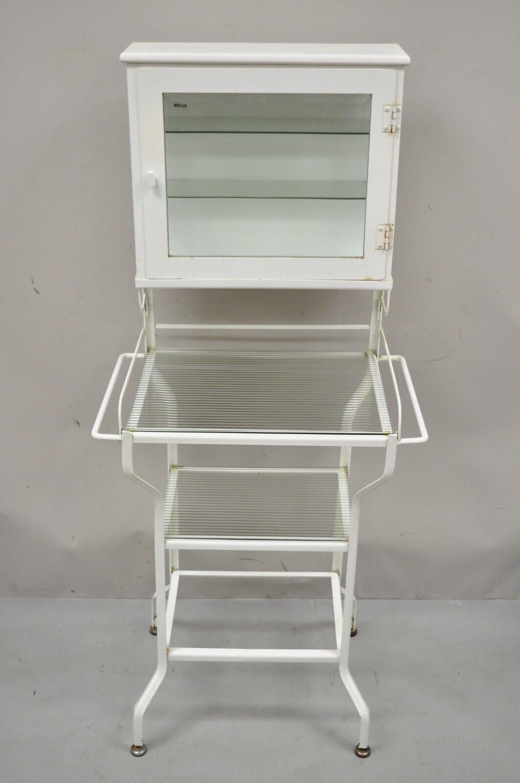 Retro Vintage Style Industrial Metal White Bathroom Cabinet Vanity Stand For Sale 8