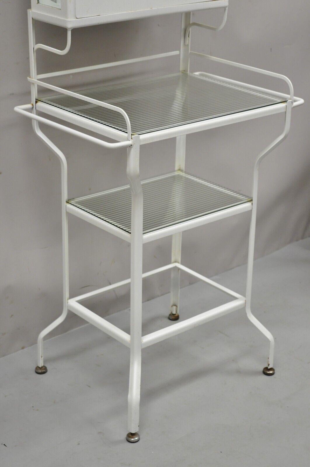 20th Century Retro Vintage Style Industrial Metal White Bathroom Cabinet Vanity Stand For Sale