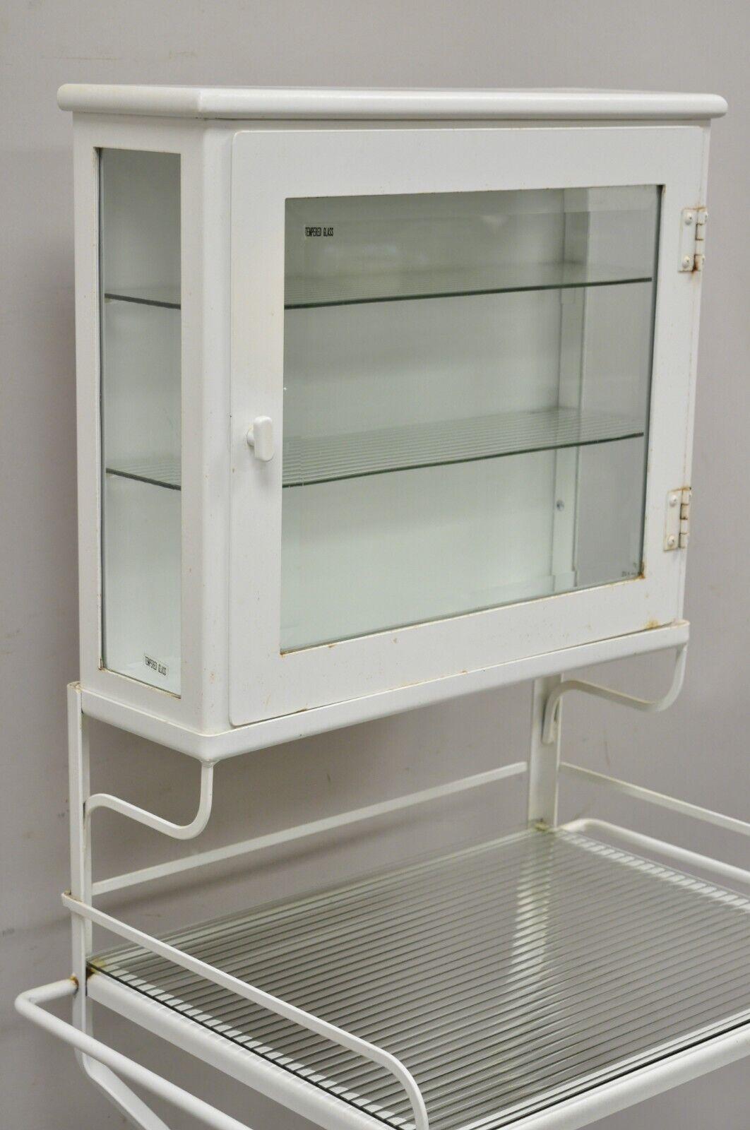 Retro Vintage Style Industrial Metal White Bathroom Cabinet Vanity Stand In Good Condition In Philadelphia, PA