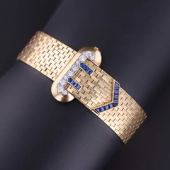 Retro Vintage Tiffany Belt & Buckle Bracelet of 14k Gold Sapphire and Diamond