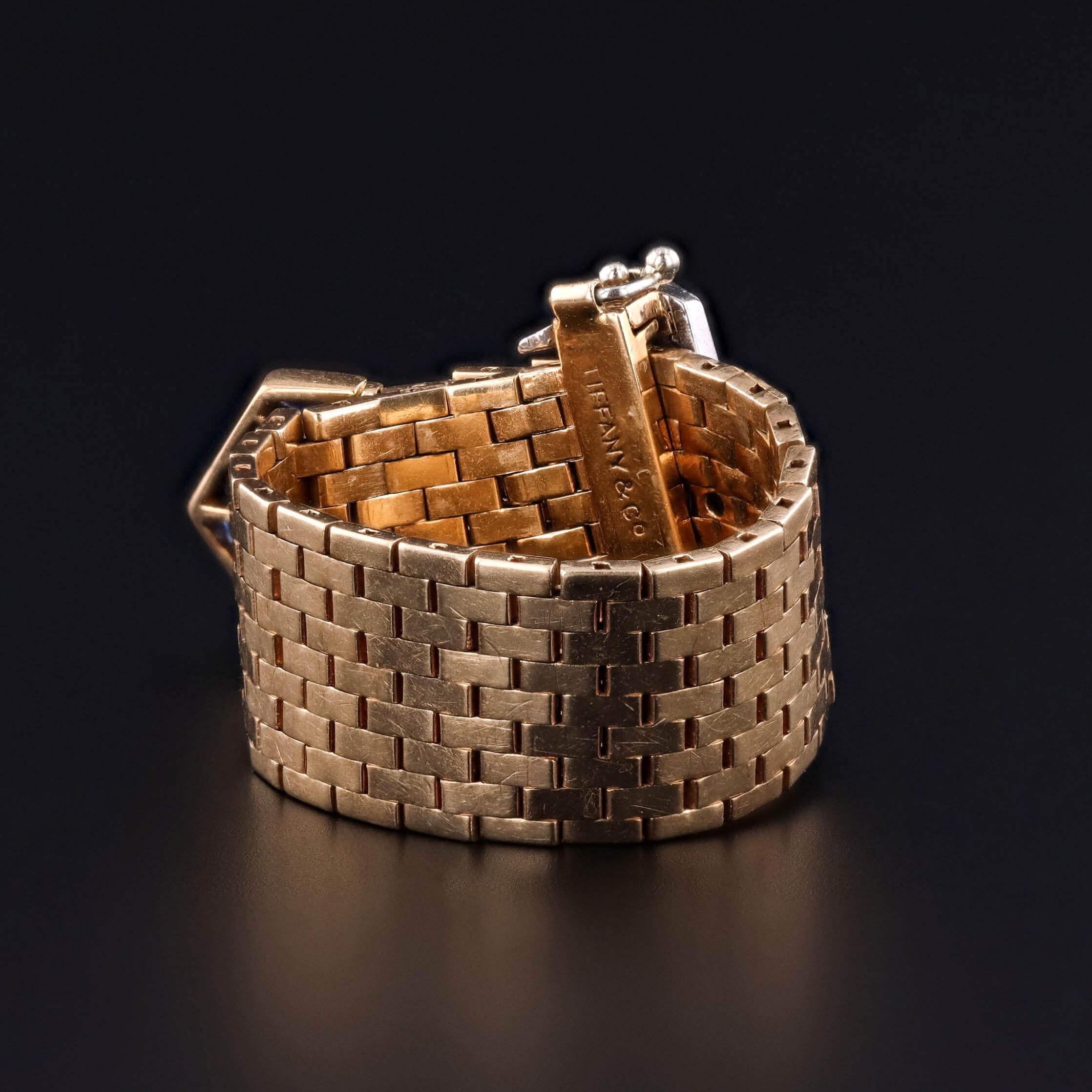 Retro Vintage Tiffany Belt & Buckle Ring of 14k Gold Sapphire and Diamond In Fair Condition For Sale In Lewisburg, PA