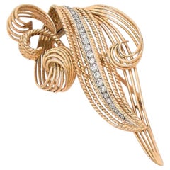 Retro Voluted Diamonds 18 Carat Yellow Gold Brooch