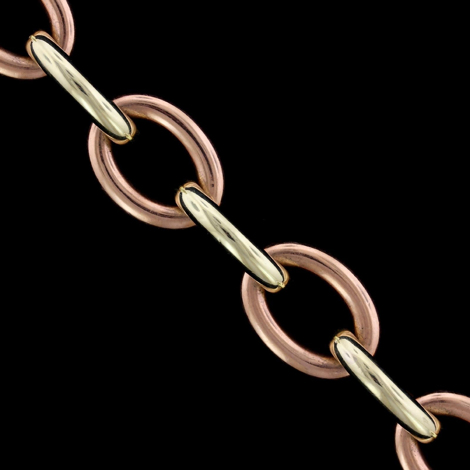 Retro Walter Lampl 14K Rose Gold and Yellow Gold Bracelet. The bracelet is designed with oval and arched links, circa 1940's, length 7 1/2