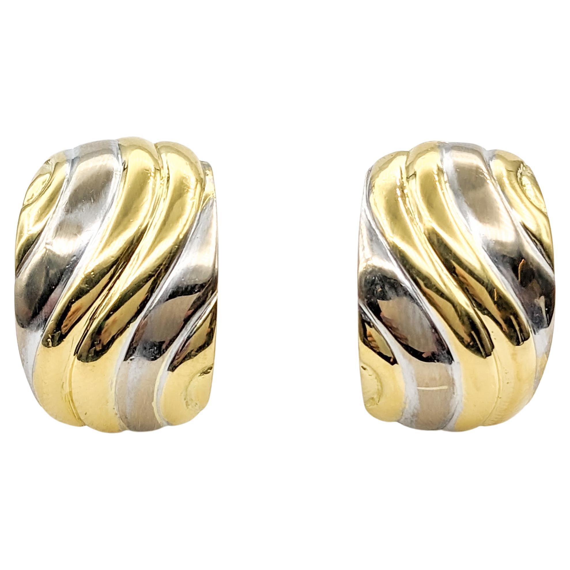 Retro Wave Omega Stud Earrings in 18k Two-Tone Gold For Sale