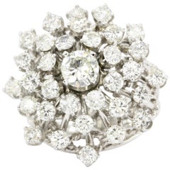 Vintage White Gold 5 Carat Diamond Starburst Dome Ring