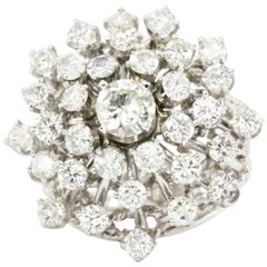 Retro White Gold 5 Carat Diamond Starburst Dome Ring