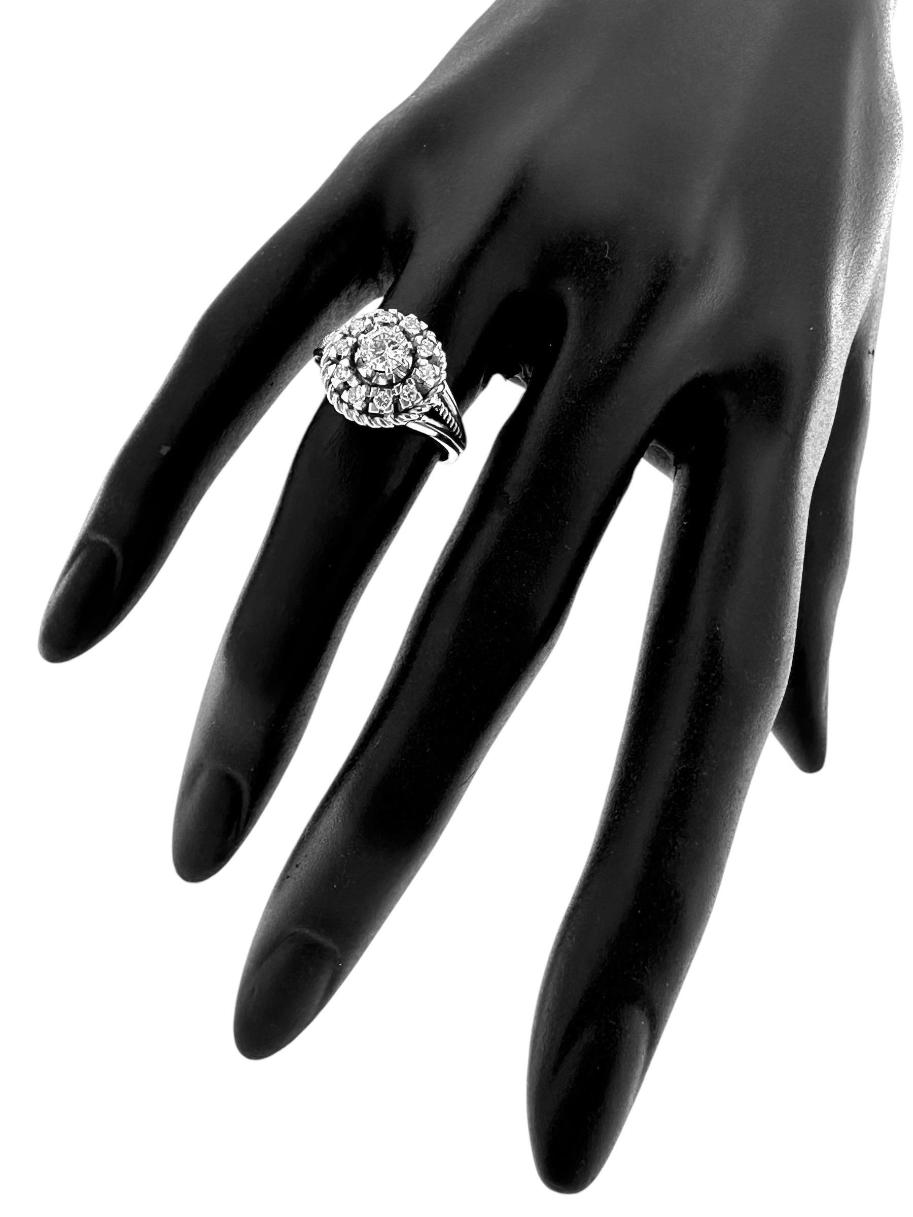 Brilliant Cut Retro White Gold Cocktail Ring HRD Certified with Natural Diamonds For Sale
