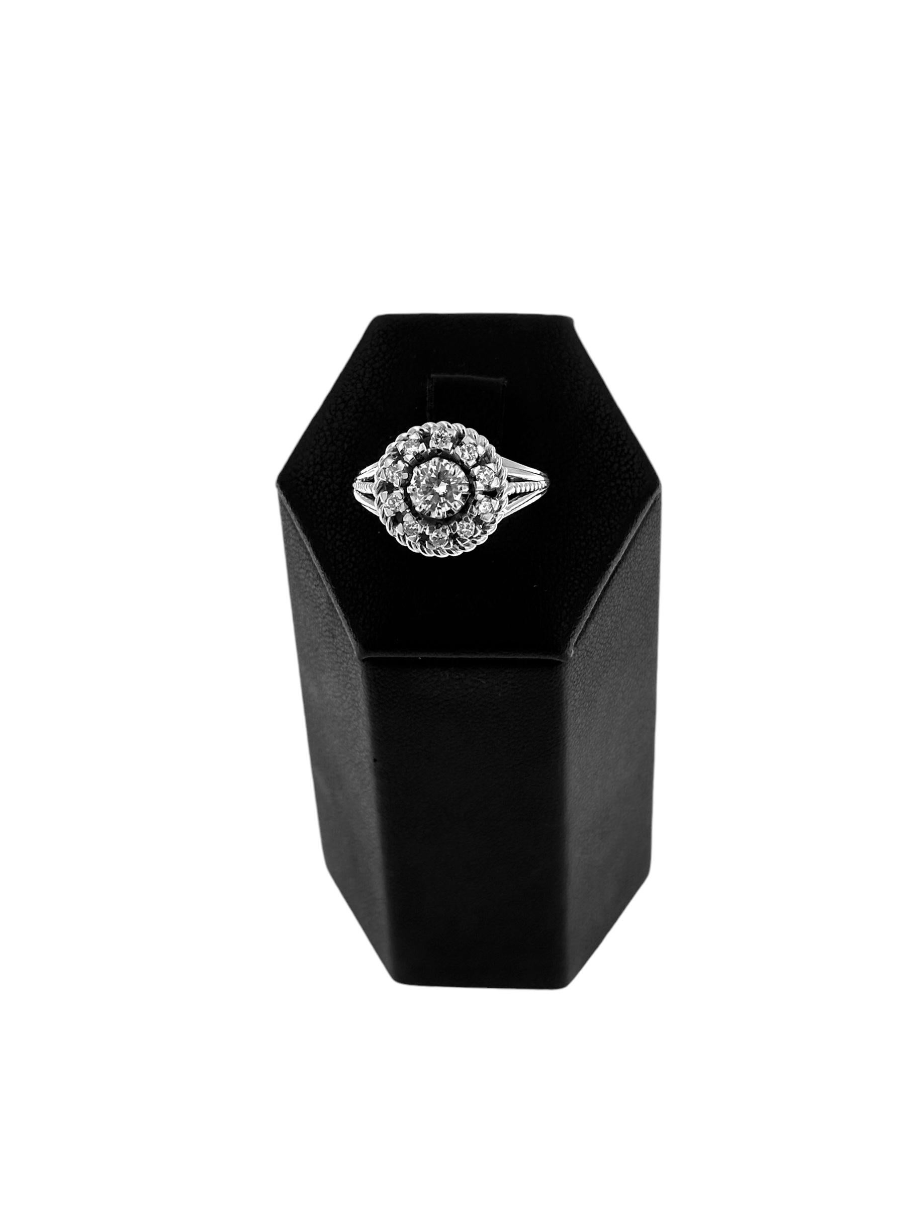 Women's or Men's Retro White Gold Cocktail Ring HRD Certified with Natural Diamonds For Sale