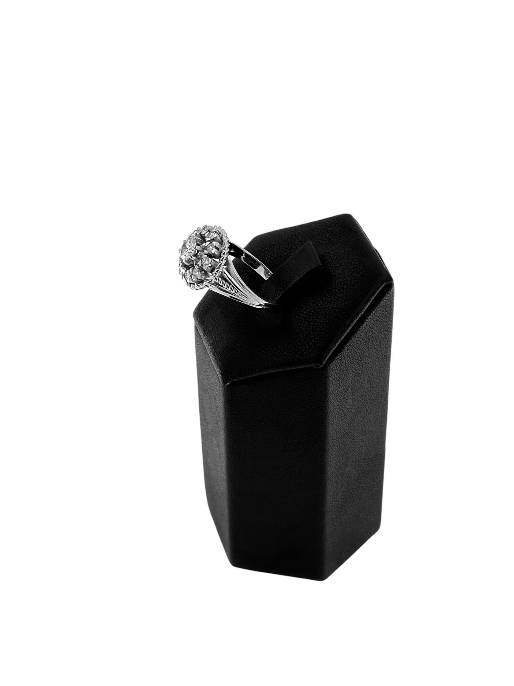 Retro White Gold Cocktail Ring HRD Certified with Natural Diamonds For Sale 1