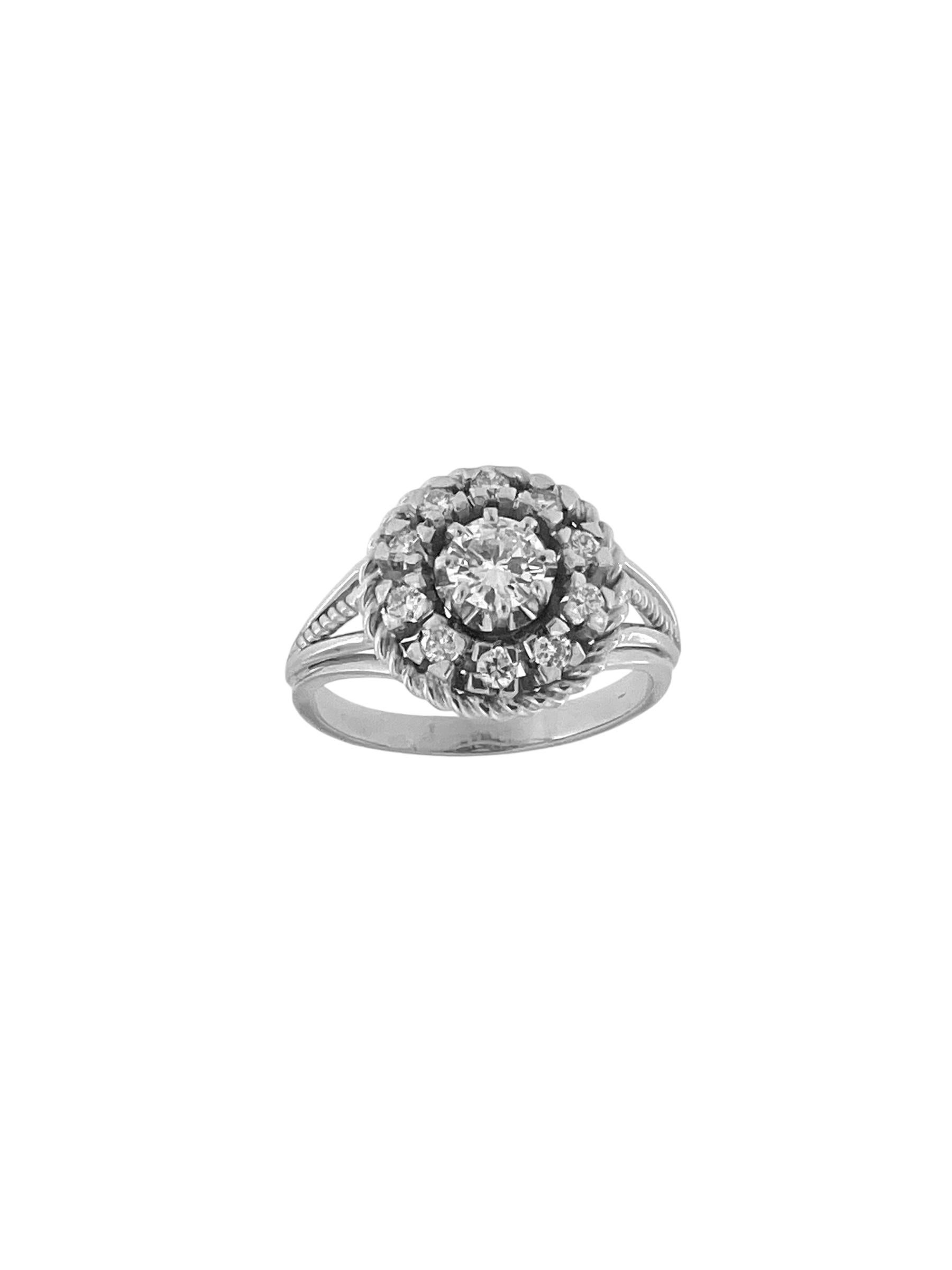 Retro White Gold Cocktail Ring HRD Certified with Natural Diamonds For Sale 2