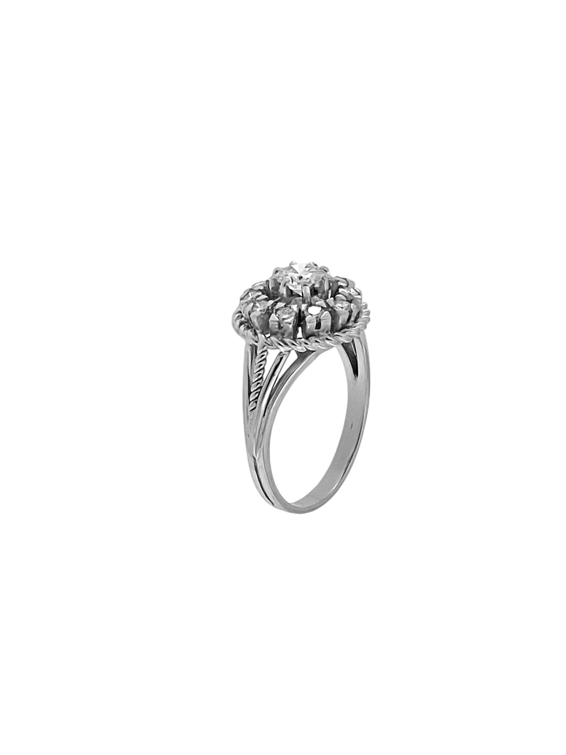Retro White Gold Cocktail Ring HRD Certified with Natural Diamonds For Sale 3